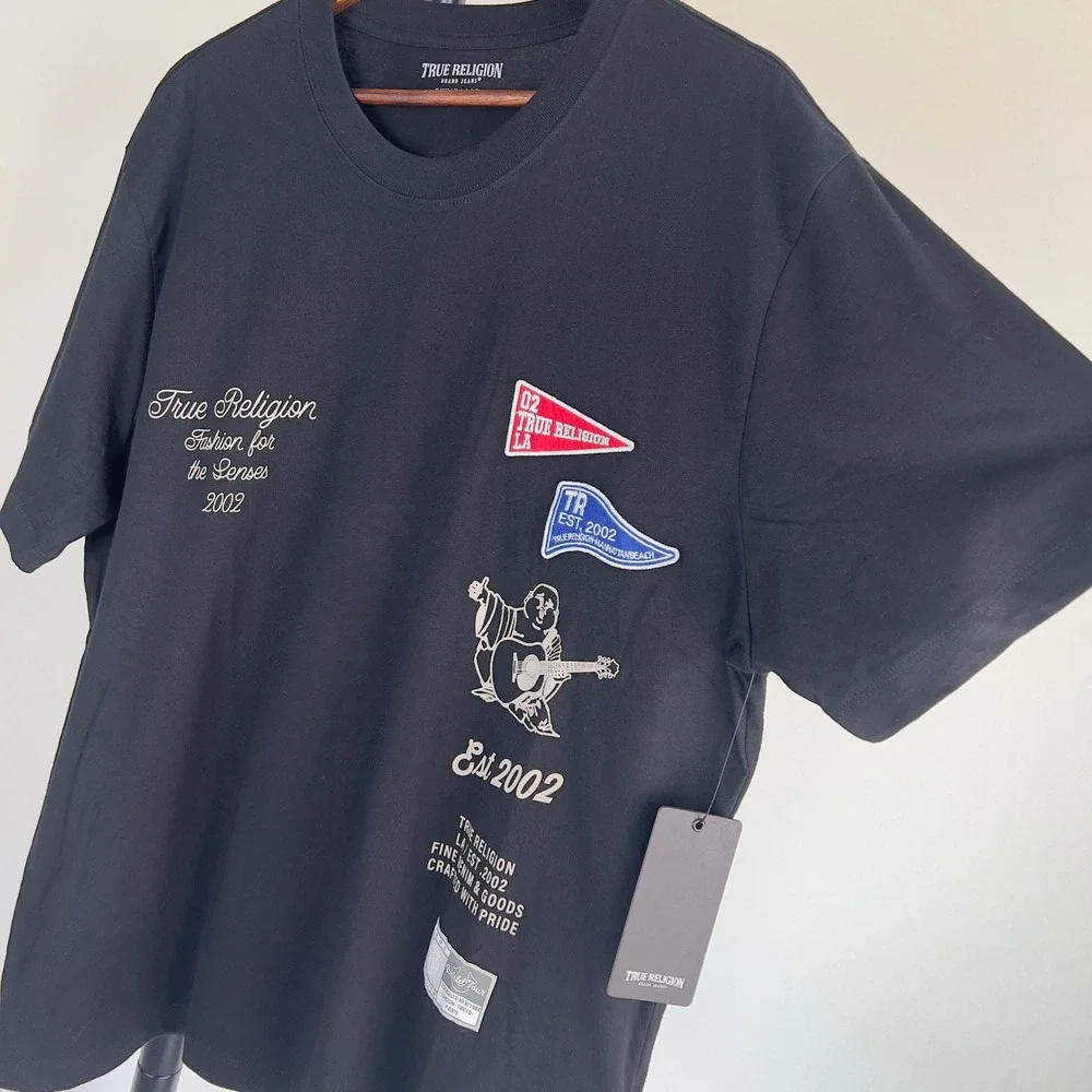 NWT True Religion Mens Black SS Uni Logo Graphic Tee Shirt XL Buddha